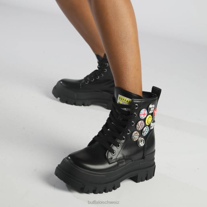 Buffalo aspha rld Knöpfe Stiefeletten vegan 846Z270 Schwarz|Stiefel